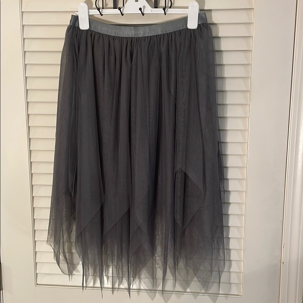 Source Unknown Gray Asymmetrical Midi Grunge Net Handkerchief Skirt